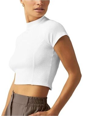 NWT Beyond Yoga White Ribbed Crewneck Short Sleeve Top Large
